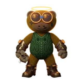 Barry, a platypus in round goggles and a halo, standing in work boots.